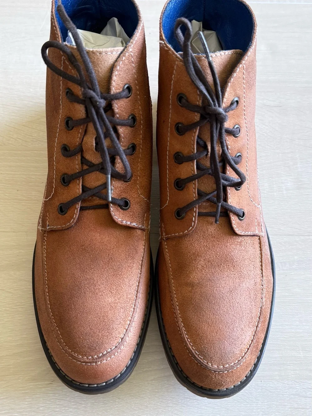 Bed Stu Men’s Brown Leather Moc Toe Lace-Up Ankle Boots Size 11.5